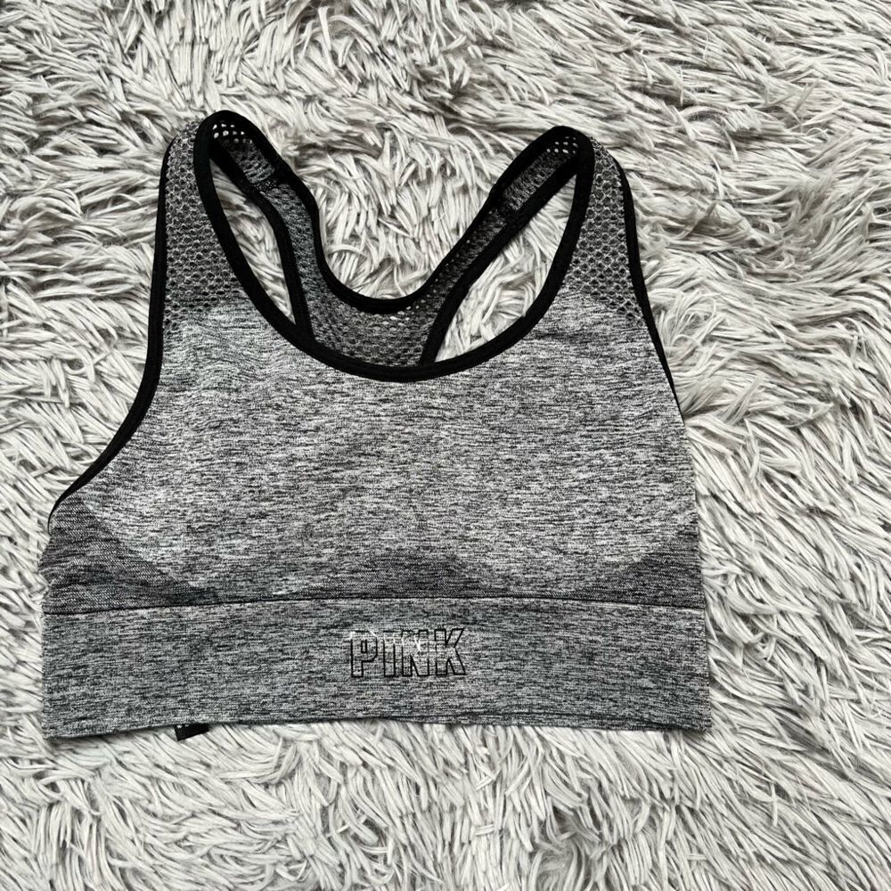 Pink Gray Seamless Sports Bra